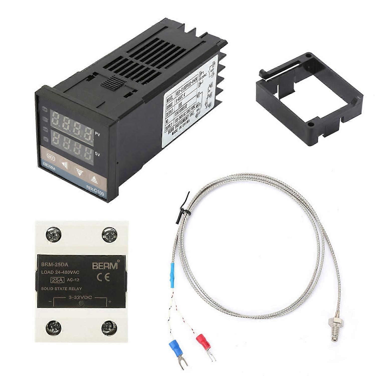 AC Digital PIDTemperature Controller Kits 0‑400℃+ 25A SSR + 1m M6 K Type Thermocouple