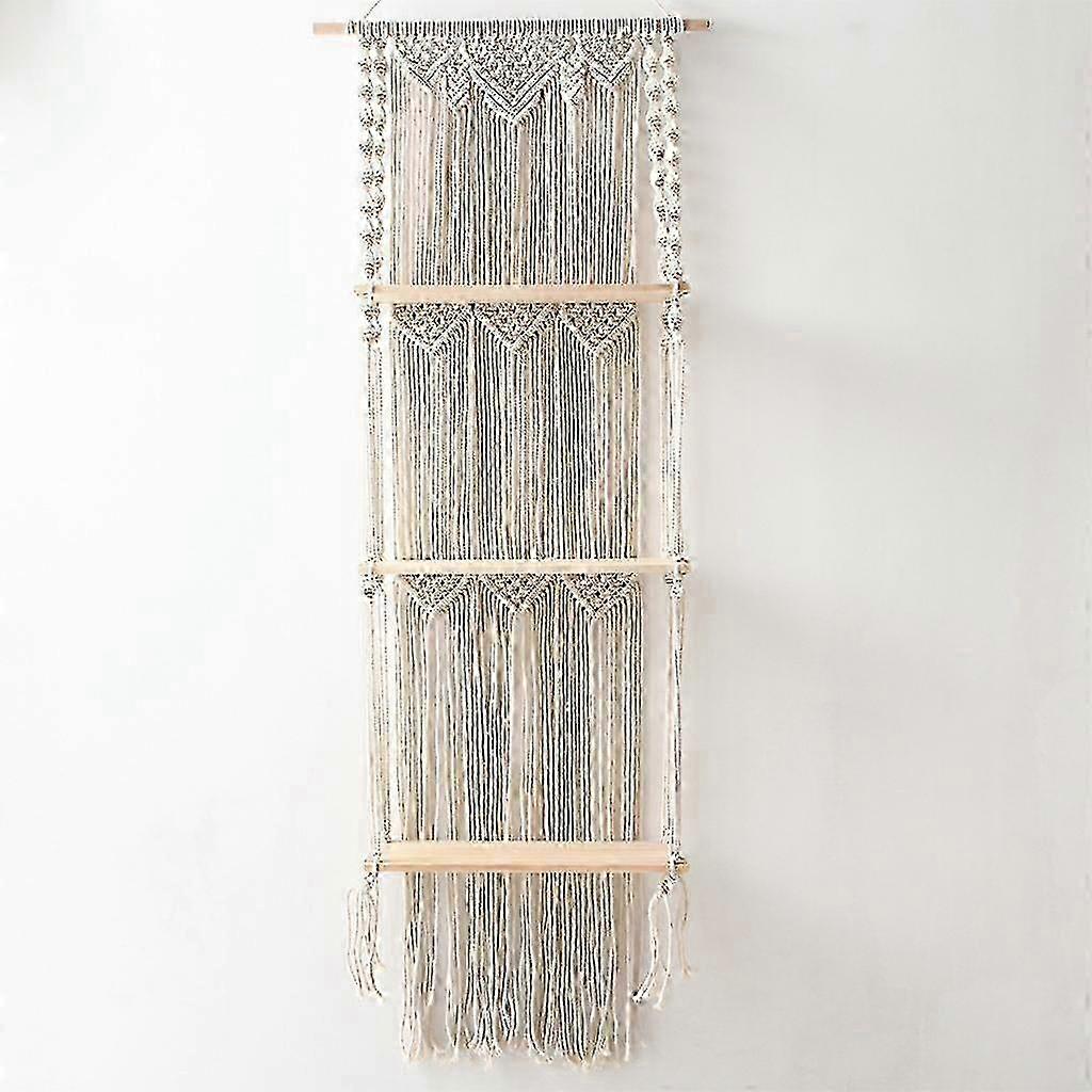 Macrame Wall Hanging Shelf- 3 Tier Macrame Shelves Handmade Decorative Floating Boho Shelf-Plant Shelf Display Rack to Organize and Decor fo