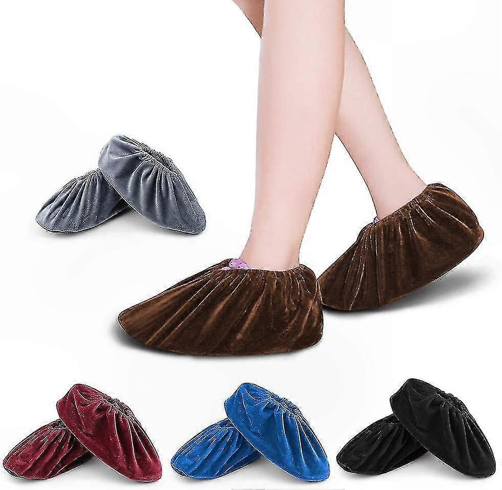 5 Pairs Reusable Non-Slip Overshoes with Flannel for Home and Office Use