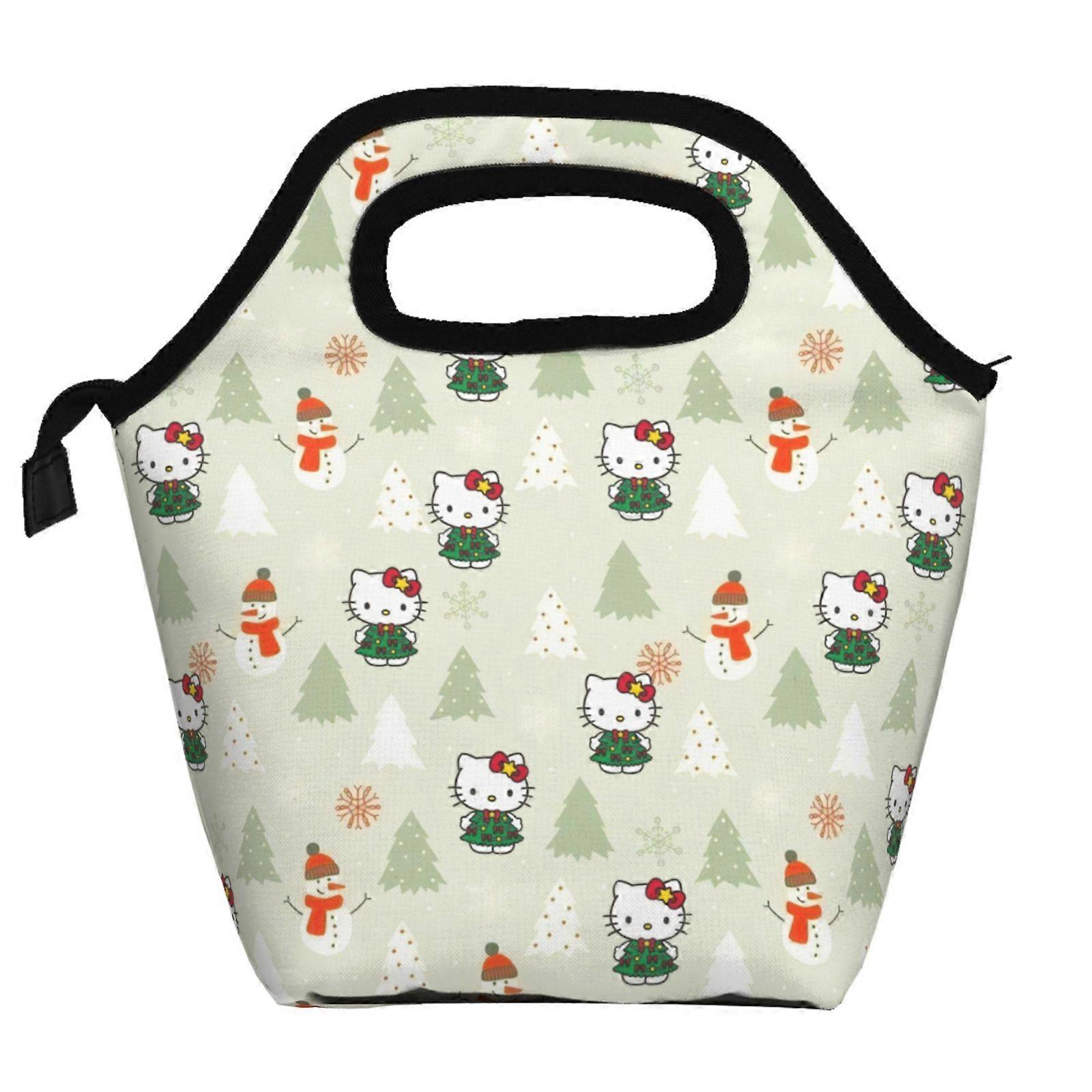 Hello Kitty Christmas Lunch Bag Soft Polyester Lunch Bag Portable Insulated Zipper Bento Bag Foldable Reusable Lunch Tote Bag Unisex