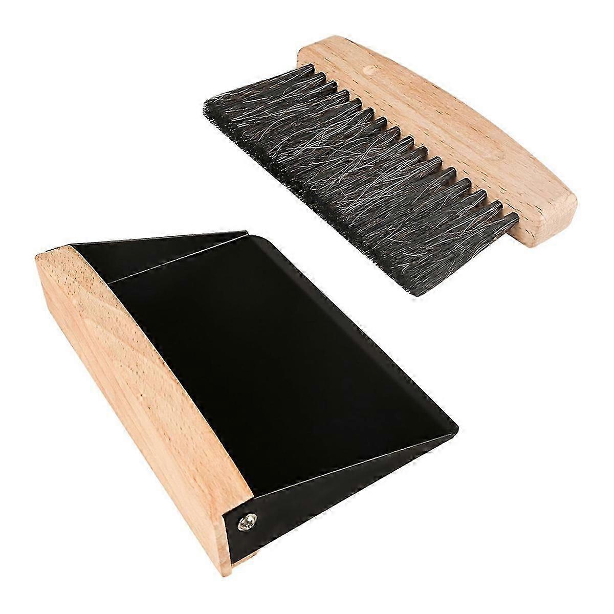 Mini Wooden Dustpan & Brush Set for Desktop Black