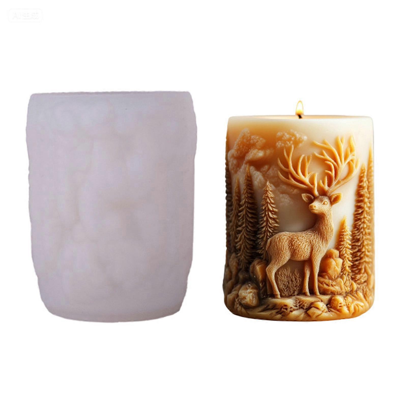 Multipurpose Silicone Mold with Embossed Deer Forest For Handmade Candle Nontoxic Easy Demolding Crafting Solution Multicolor