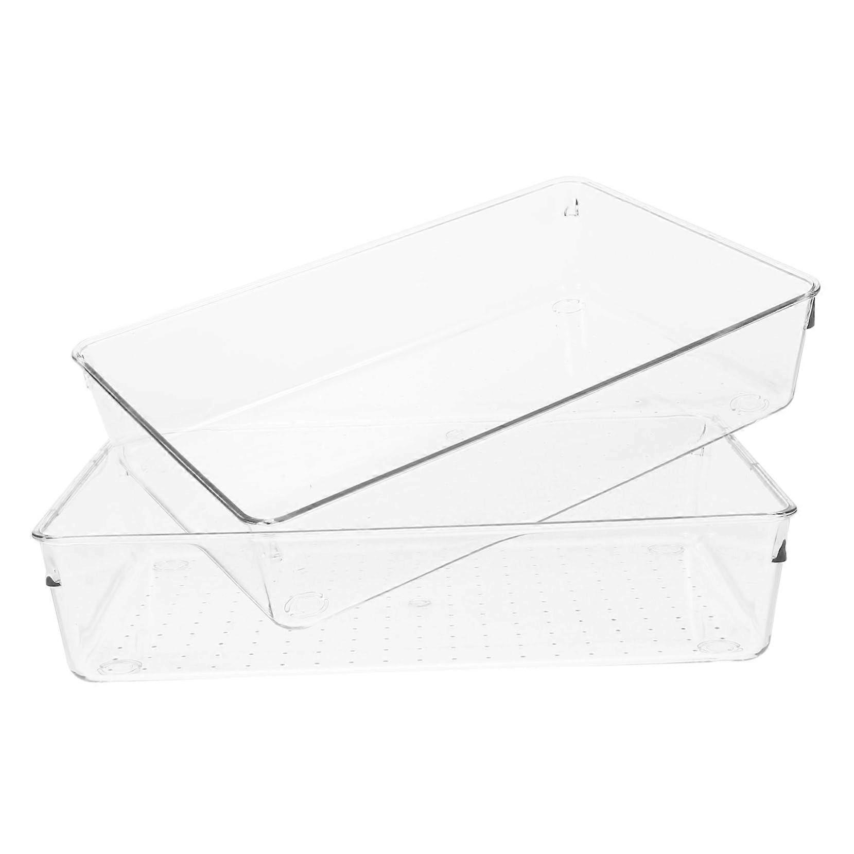 2pcs Transparent Kitchen Drawer Organizers With Rounded Corners, MultiUse Storage Boxes For Cutlery And Cosmetics