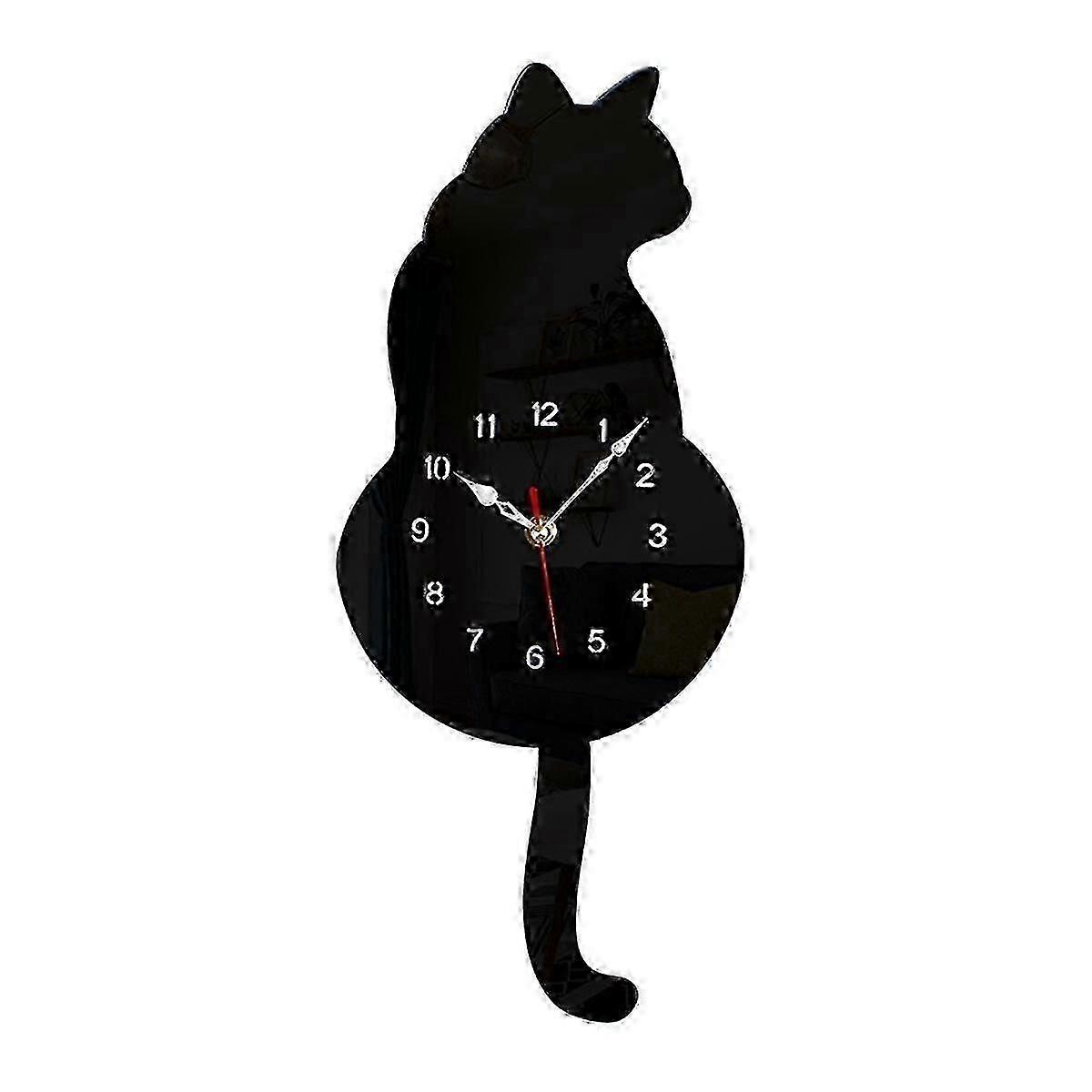 Black-Cat Pendulum Wall Clock,Cat Clock,Cat Clock with Moving Tail,Cat Swinging,Whimsical Funny Wall ClocksP2025050900394