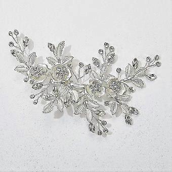 Light Rose Wedding Clip Rhinestone Bridal Comb Barrette - Handmade Flower Clip Head Pieces For Wome