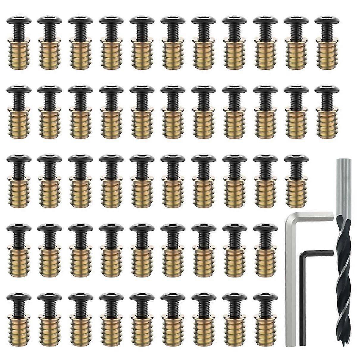 50 Sets 1/4-20 X 19/32" Threaded Insert and Bolt for Wood, Hex Socket Drive Furniture Screw Nut Ass