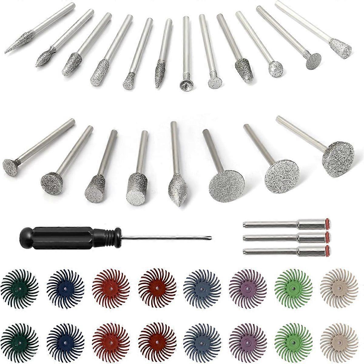 40Pcs Grinding Bit,1"Radial Bristle Disc Kit with 1/8" Shank Burr Bits for Bits for Stone Ceramics M