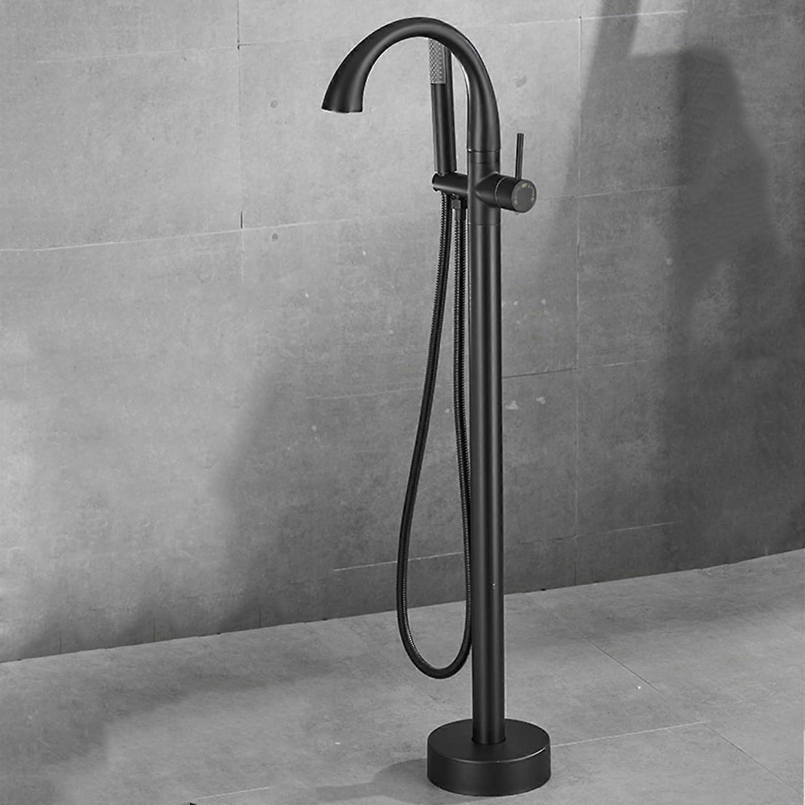 Black Floor Mounted Bath Shower Mixer Tap 360° Swivel Faucet Single Handle Hot Cold