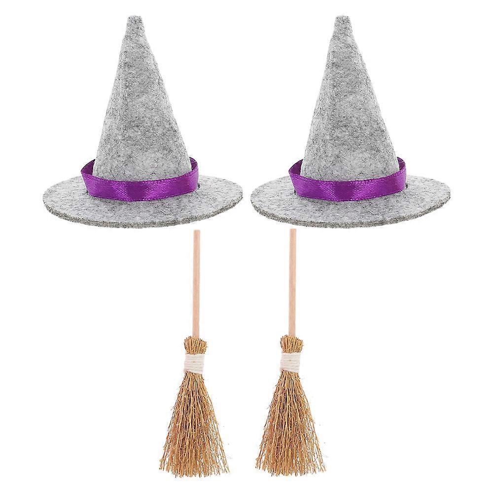Hats and Brooms for Halloween Decor 2Sets Pack