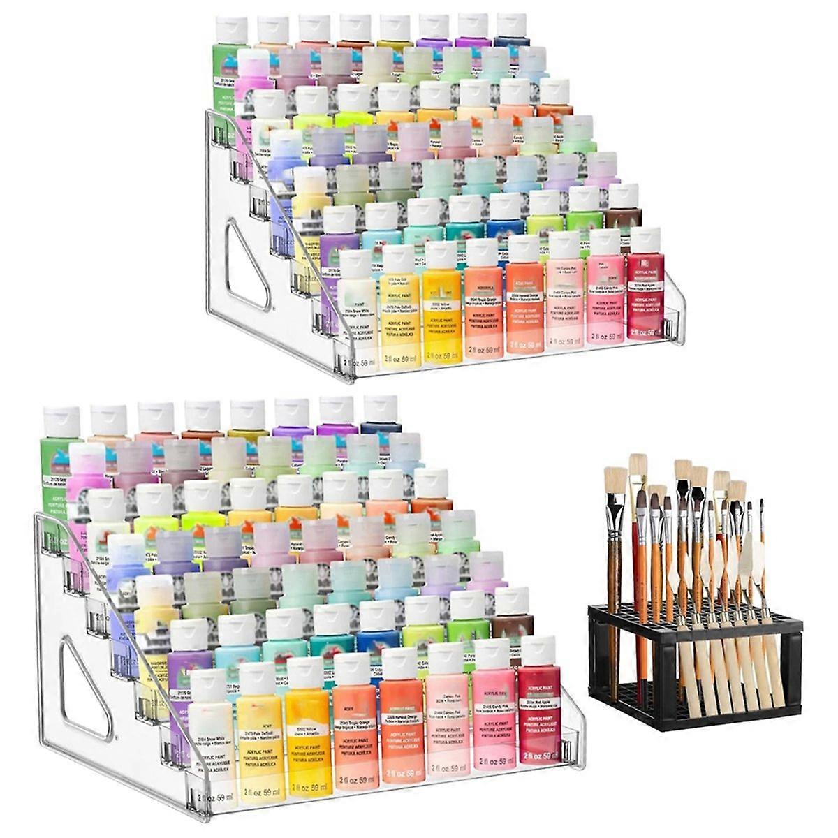 2pcs Clear Paint Storage Box with Paint Brush Holder
