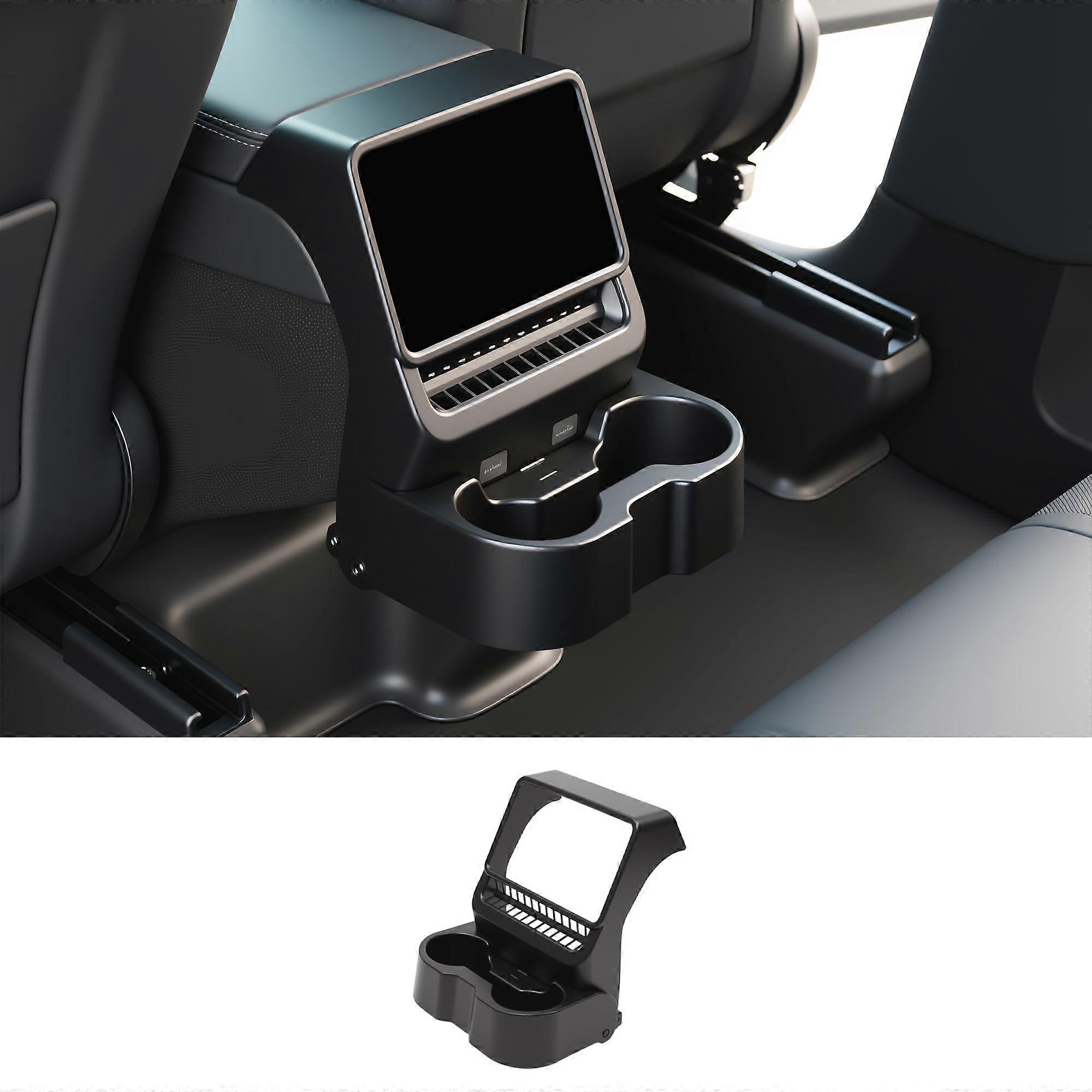 Retractable Foldable Rear Seat Cup Holder Black for Tesla Model Y Juniper and Model 3 Highland