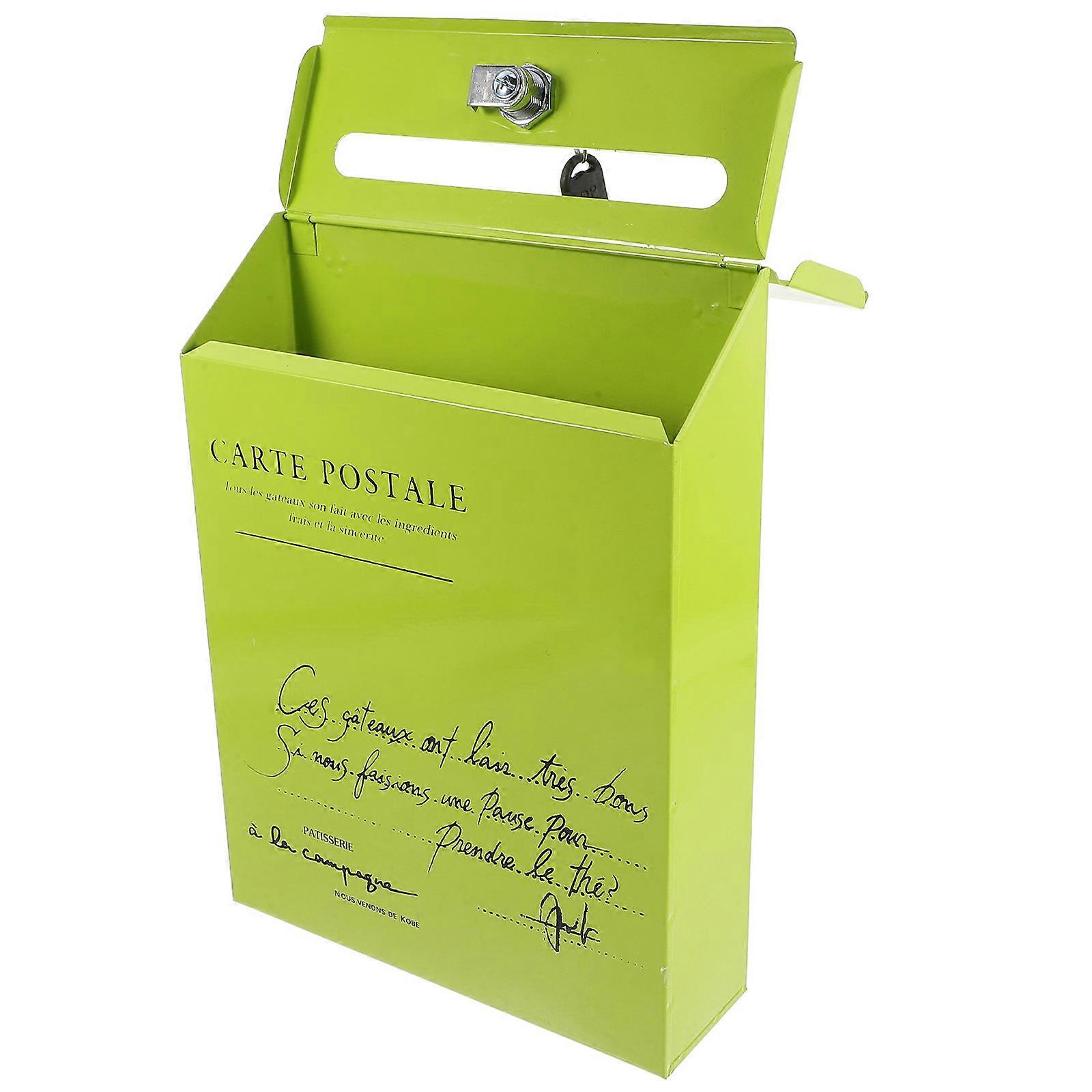 Green Vintage Iron Mailbox for Letter Lockable Wall Mount Mailbox