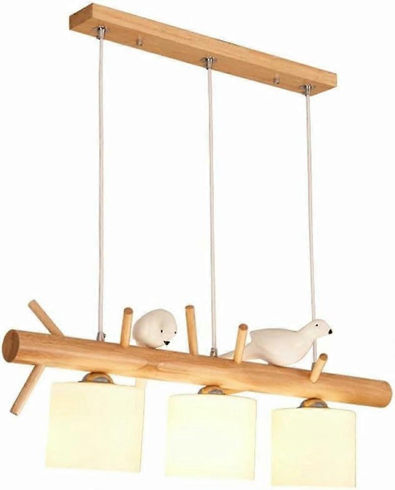 Modern Nordic Wood Bird Pendant Lights, 3Light LED Chandelier with Frosted Glass Shades, Adjustable