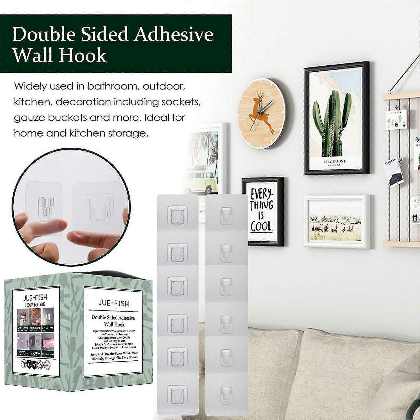 Double-Sided Adhesive Wall Hooks - No Drilling, Strong Hold, Easy Install for Home & Kitchen Storage