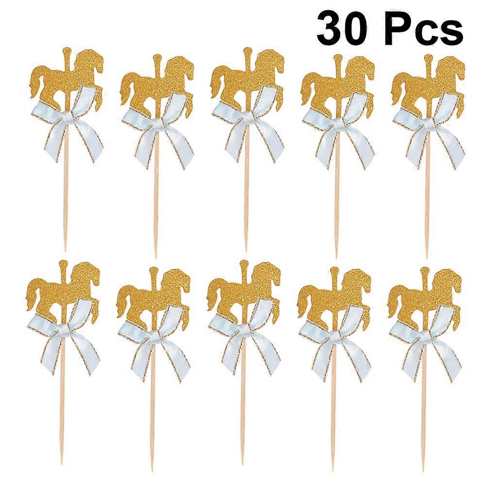 Carousel Cake Picks Blue Bowknot for Birthday Cake Picks 30Pcs Pack