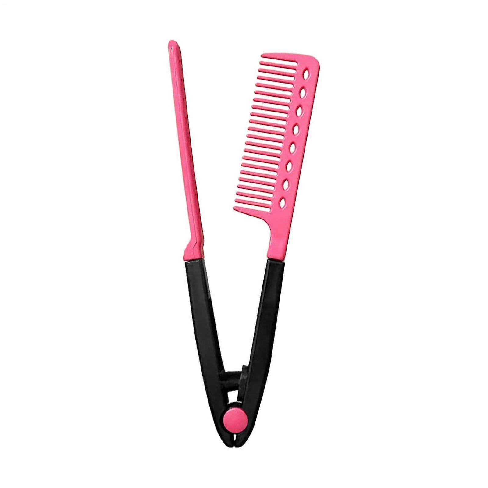 Hair Straightening Comb V Shape Wet Dry Frizz Styling Tool with AntiSlip Grip Hot Pink