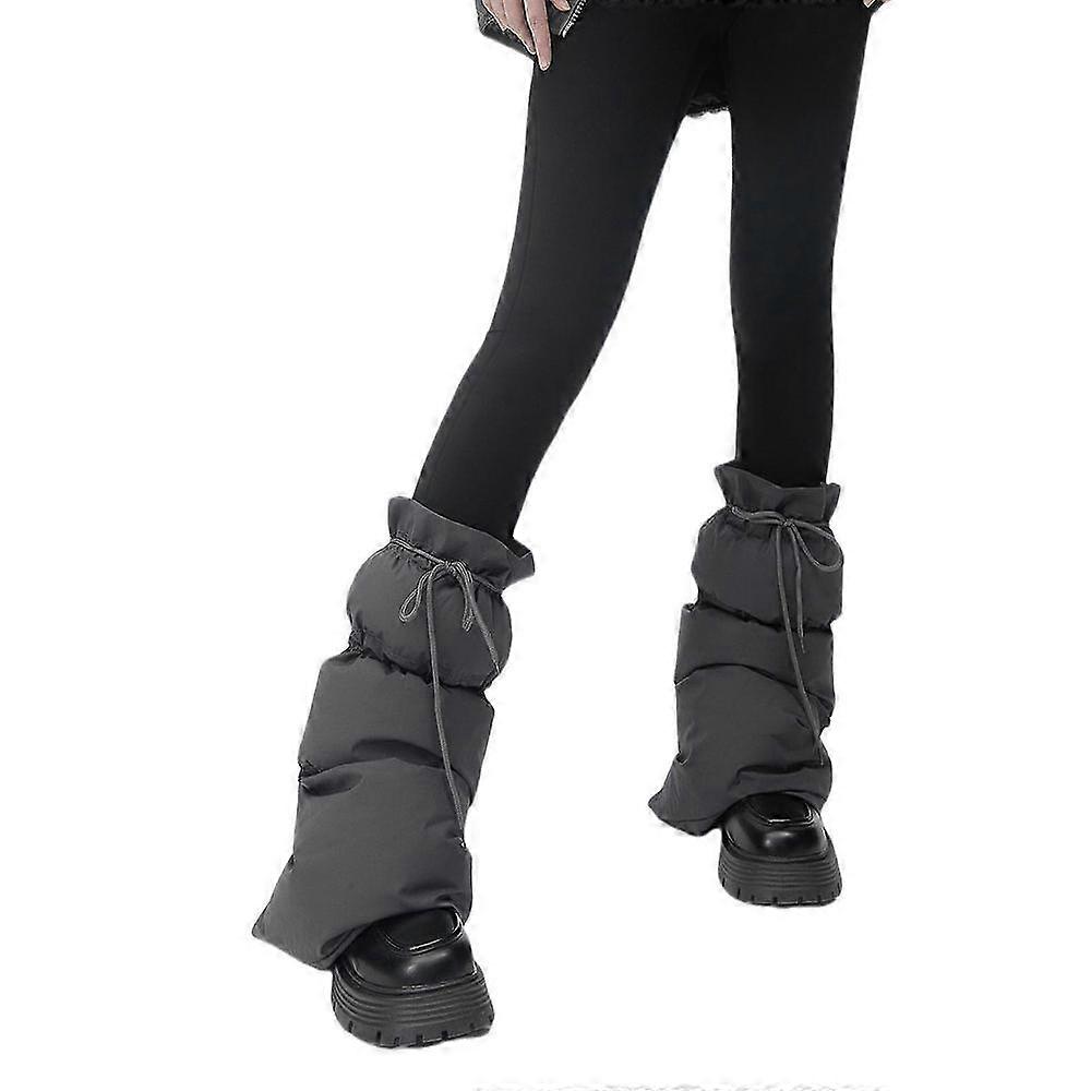 Insulated White Winter Leg Warmers with Adjustable Drawstring
