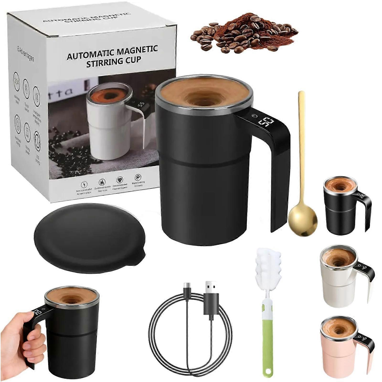 Self Stirring Mug with LCD Temperature Display, USB Rechargeable SpillProof Coffee Cup Black
