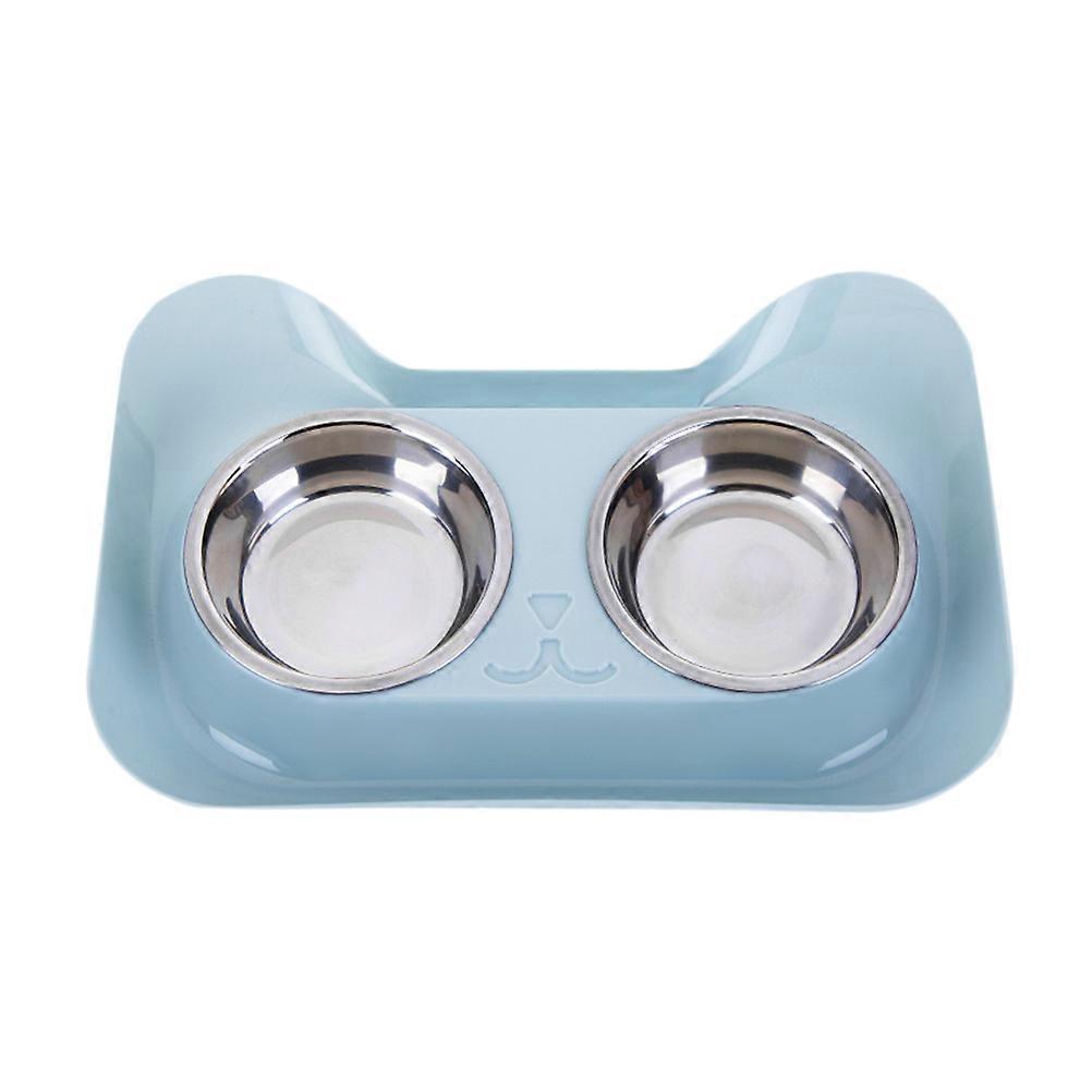 Pet Feeding Bowl Two-in-One Cat Shape Double Bowl for Feeding 2Pcs Blue