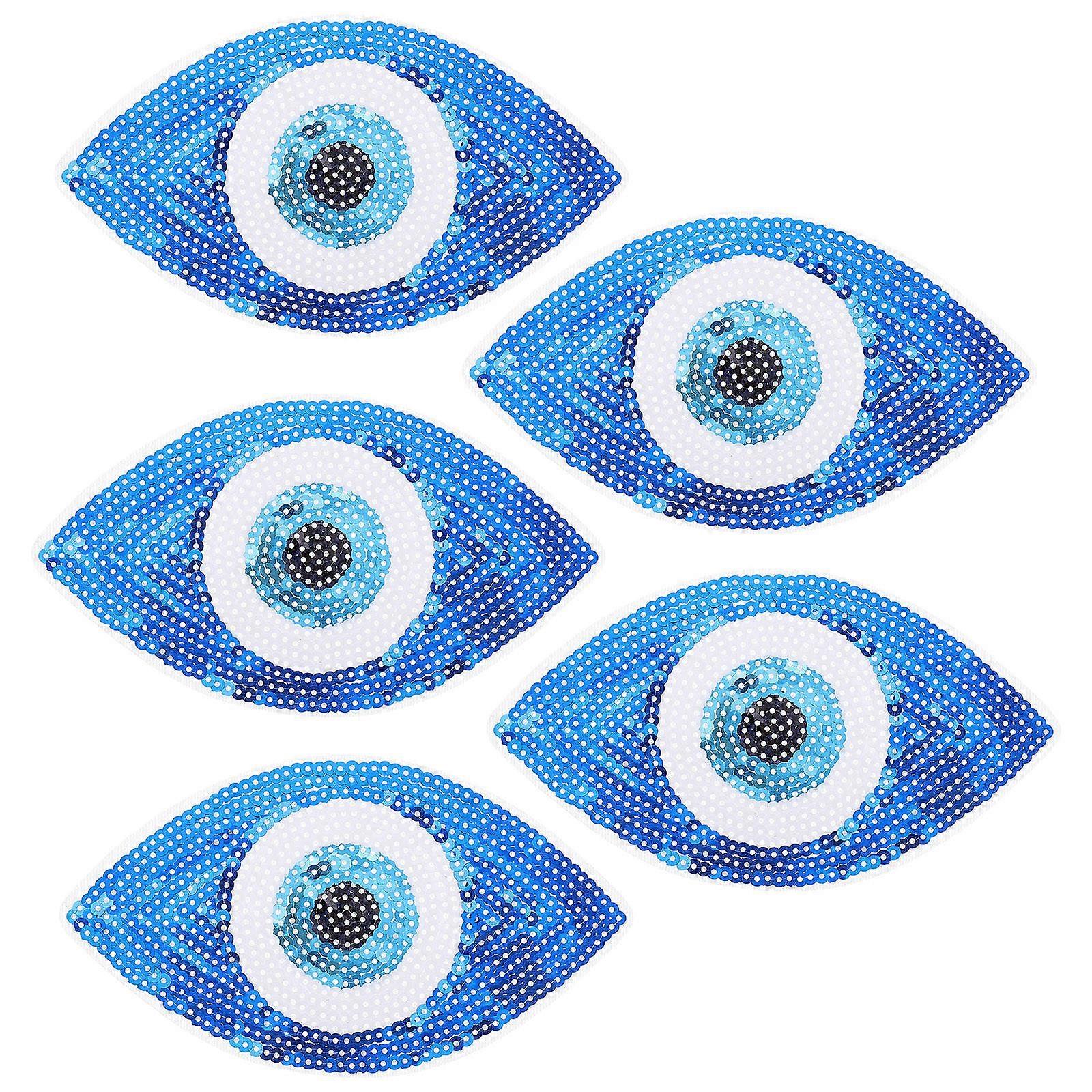 Embroidered Clothes Patch Eye Sew on Blue DIY Patch for Clothes 5Pcs