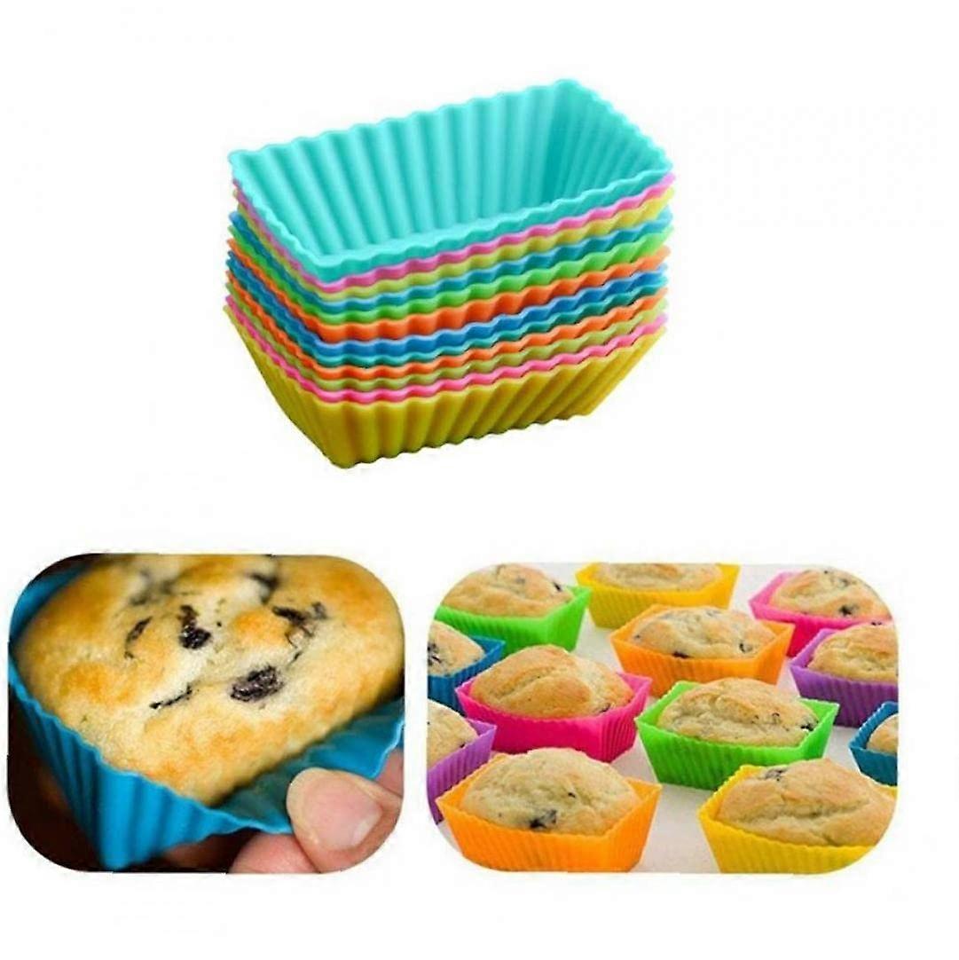 Silicone Baking Cups Set of 10 Reusable Cupcake Liners Rectangular Nonstick Muffin Molds