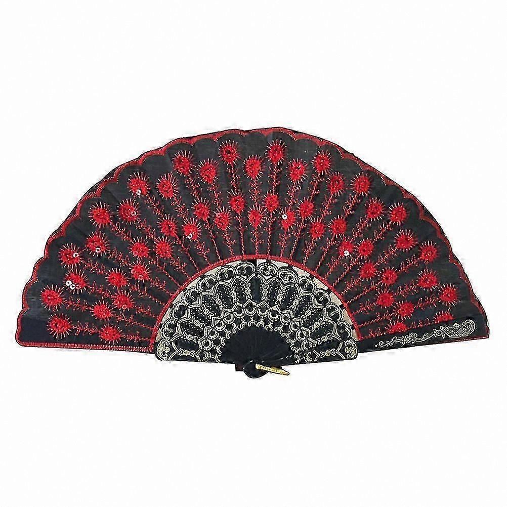 Handmade Sequin Dance Fans for Stage Performances (Red)