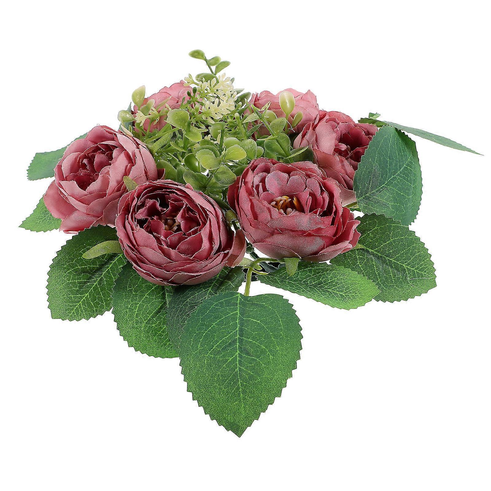Artificial Peony Candle Ring Decorative 5Pcs Wedding Table Centerpiece Wreath