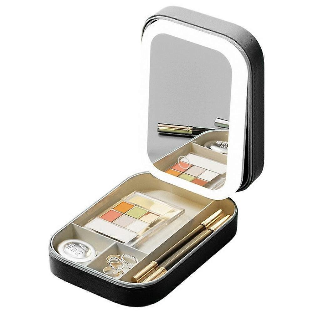 Foldable Travel Makeup Mirror Cosmetic Organizer LED Light Mirror Double Layer Multi-Function