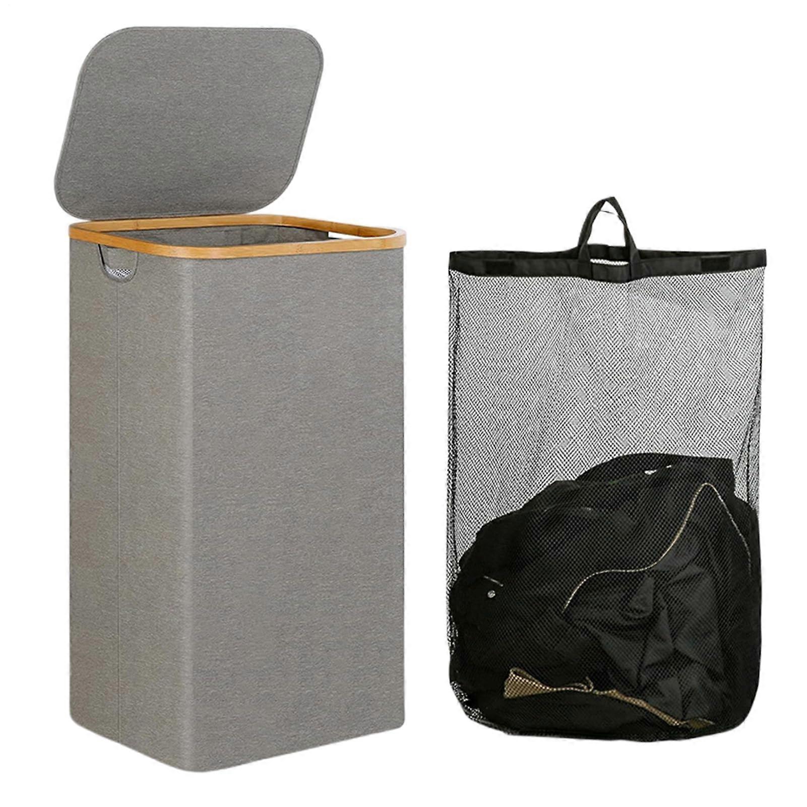 Large Capacity Folding Laundry Hamper with Lid, Waterproof Basket with Removable Liner, 100L Gray