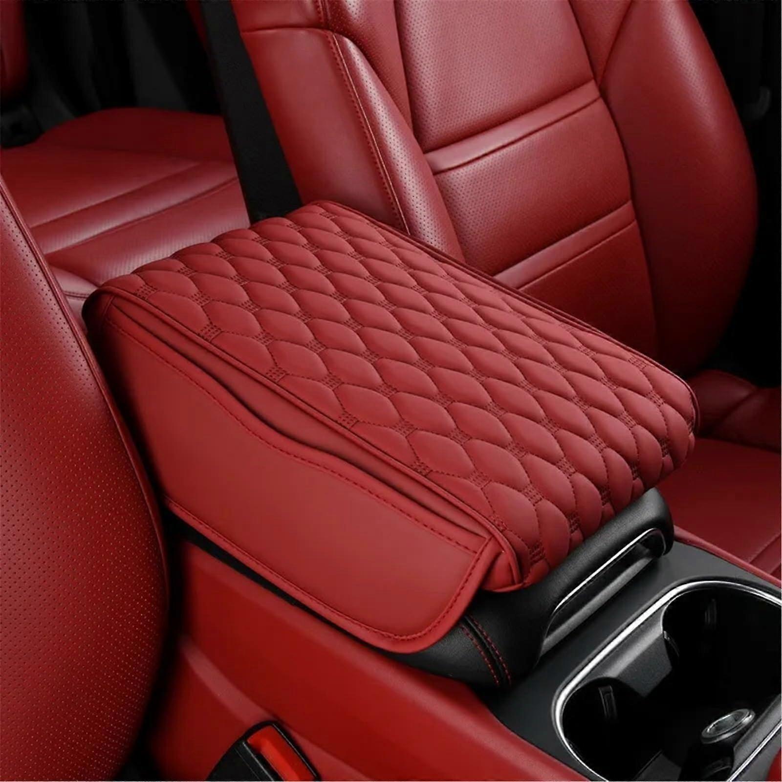 Memory Foam Car Armrest Pad with Adjustable Height PU Leather Center Console Cushion Storage Box Red