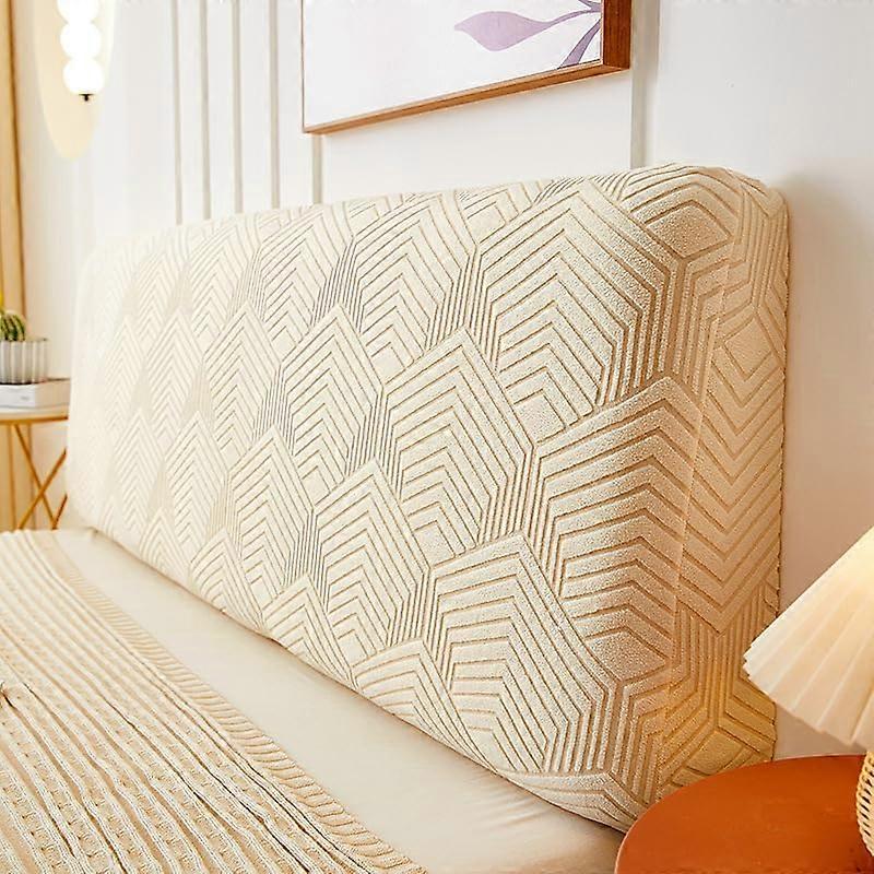 Plush Headboard Cover 150cm Light Yellow, Elastic Full Wrap Protector, Protects from Stains