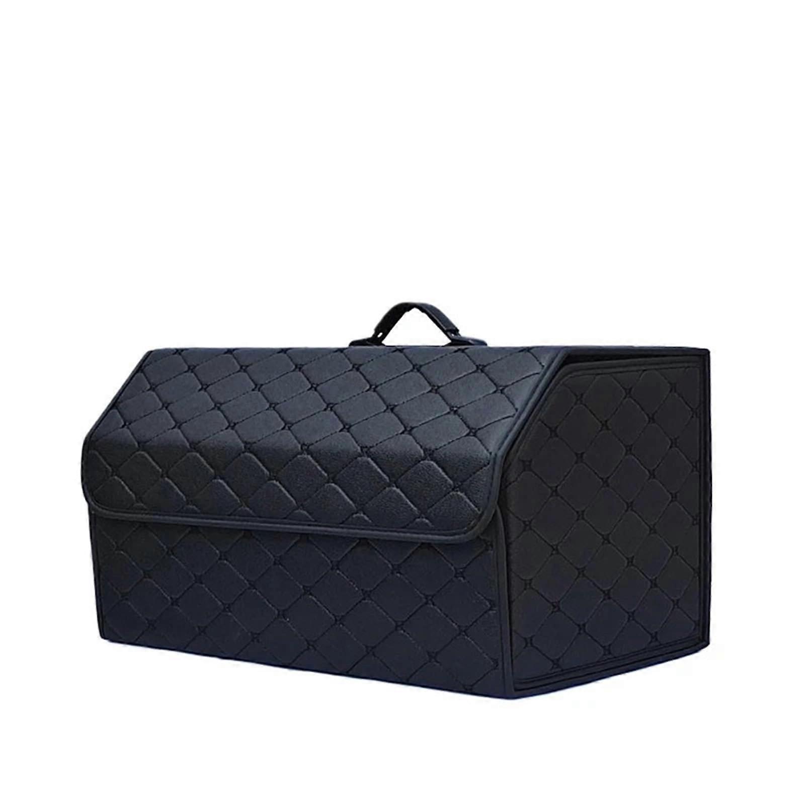 Large Capacity Leather Car Trunk Organizer Foldable Multiuse Boot Storage Box for Emergency Black L