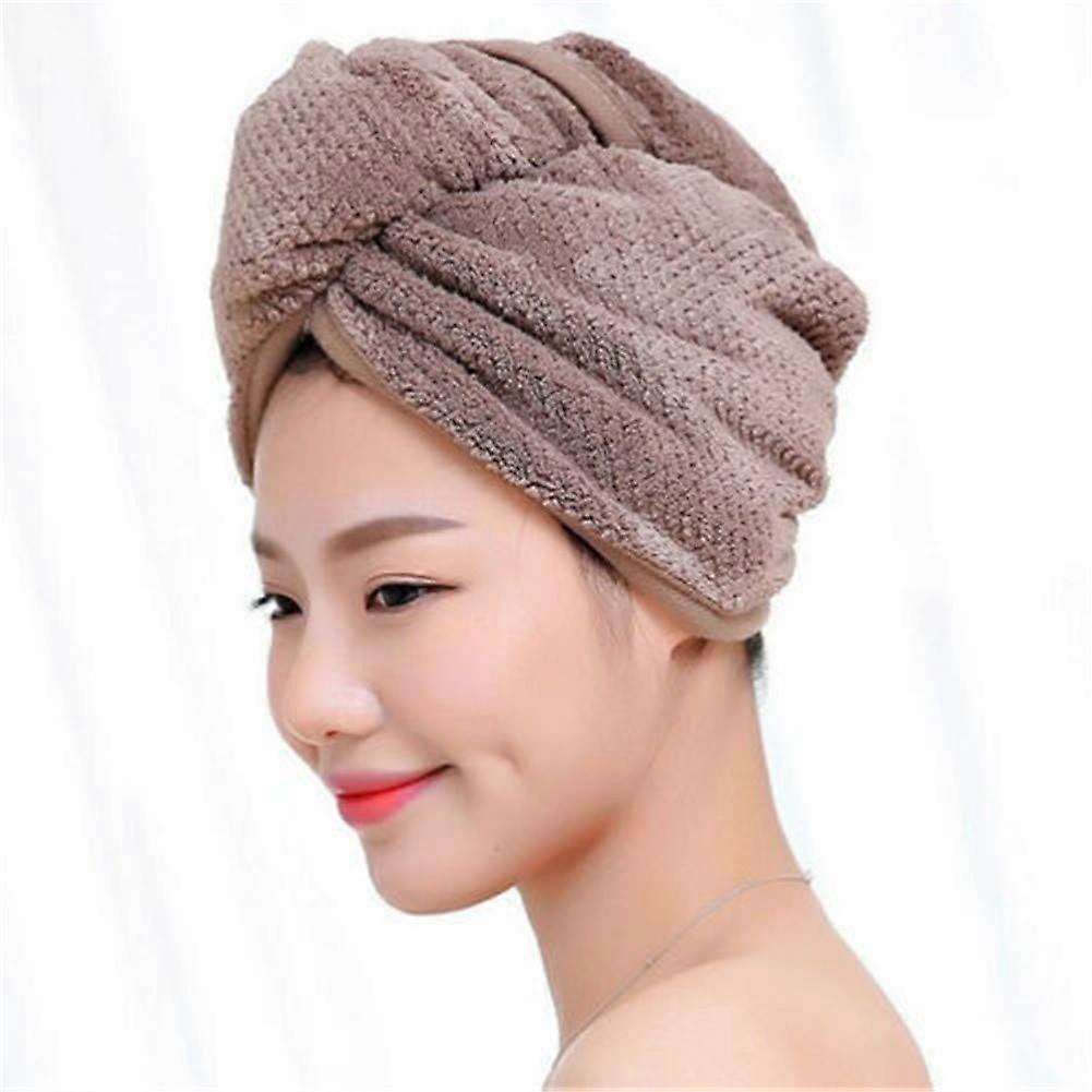 Microfiber Hair Towel Wrap with Button Closure for Quick Drying and Fast Water Absorption Coffee