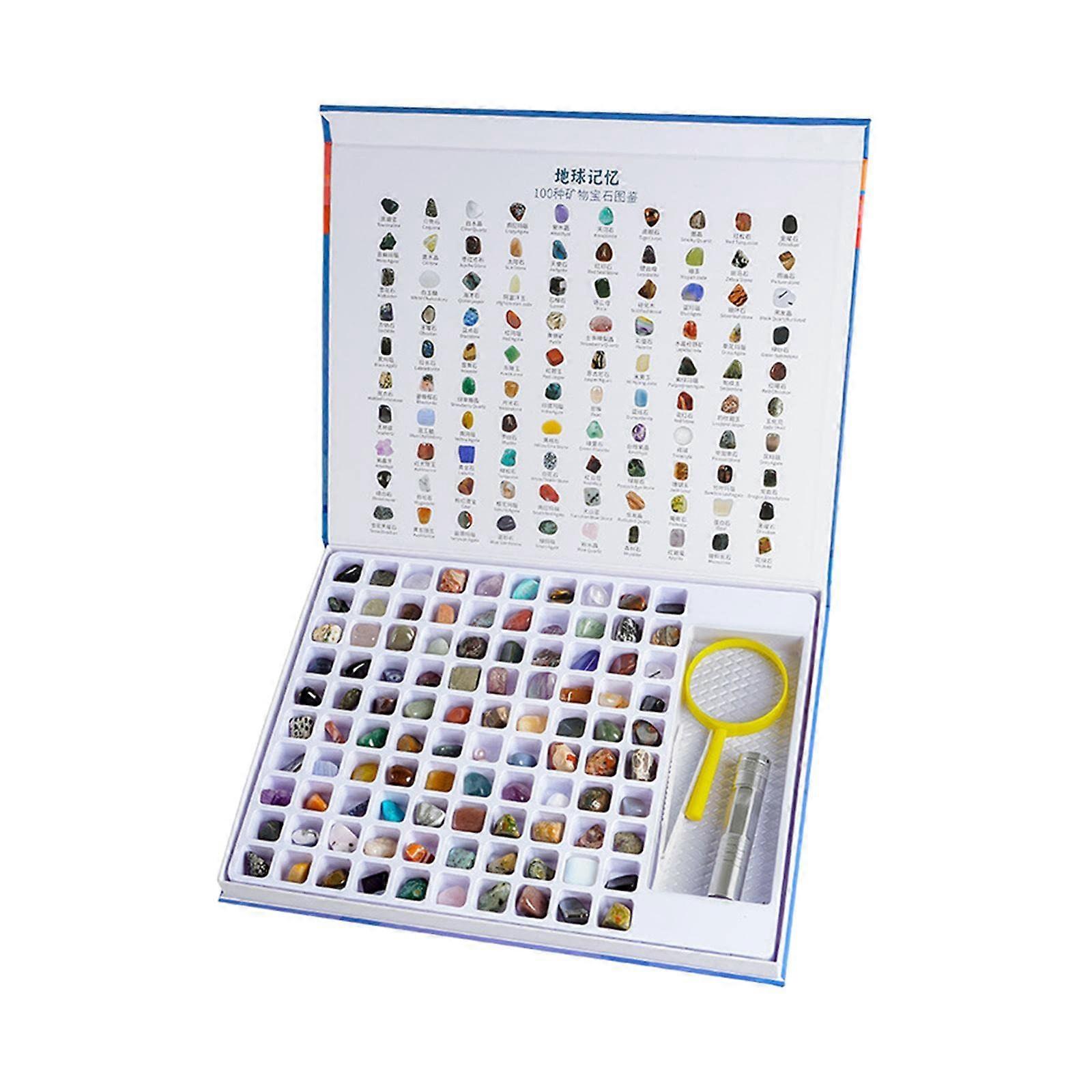 100 Piece Gemstone Crystal Collection Set with Clear Stone Labels and Educational Guide for Beginners