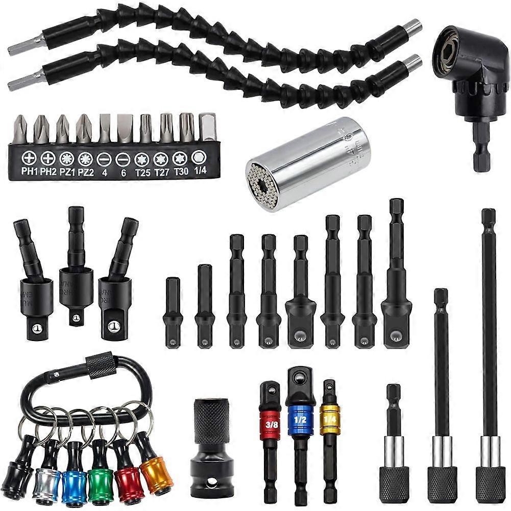 38Pcs Flexible Drill Bit Extension, 105 Right Angle Drill,Hex Socket Adapter, Bit Holder Extension Screwdriver Bit Kit