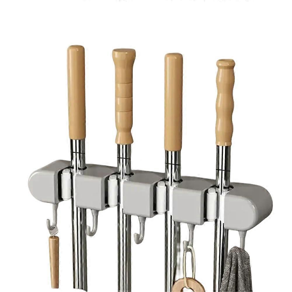 Broom Mop Holder Wall Mounted Organizer with Silicone Grip NoDrill Hooks Single Tier Storage