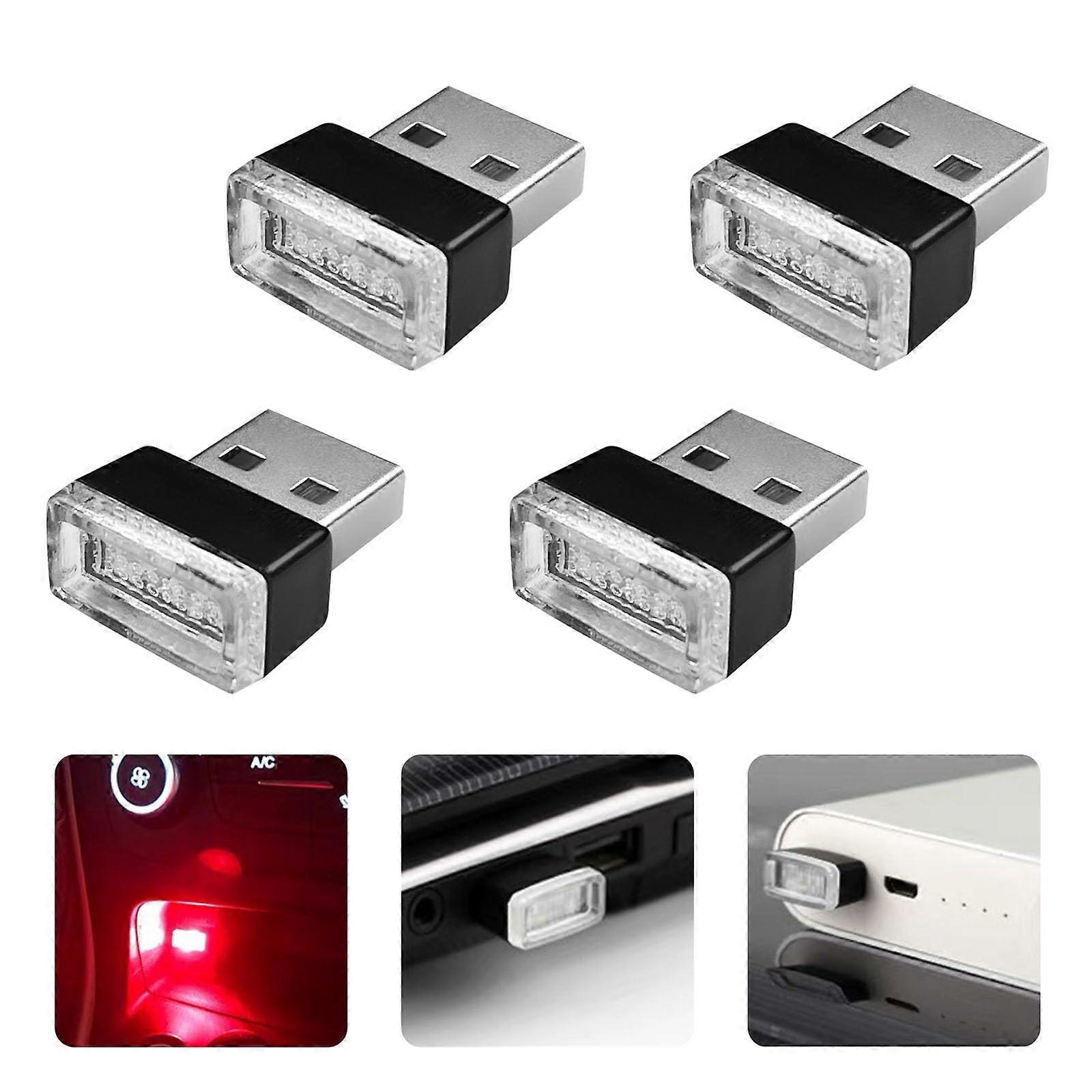 4PCS Car LED Interior Lights USB Ambient Lighting Plugin Atmosphere Lamp Energy Saving Red