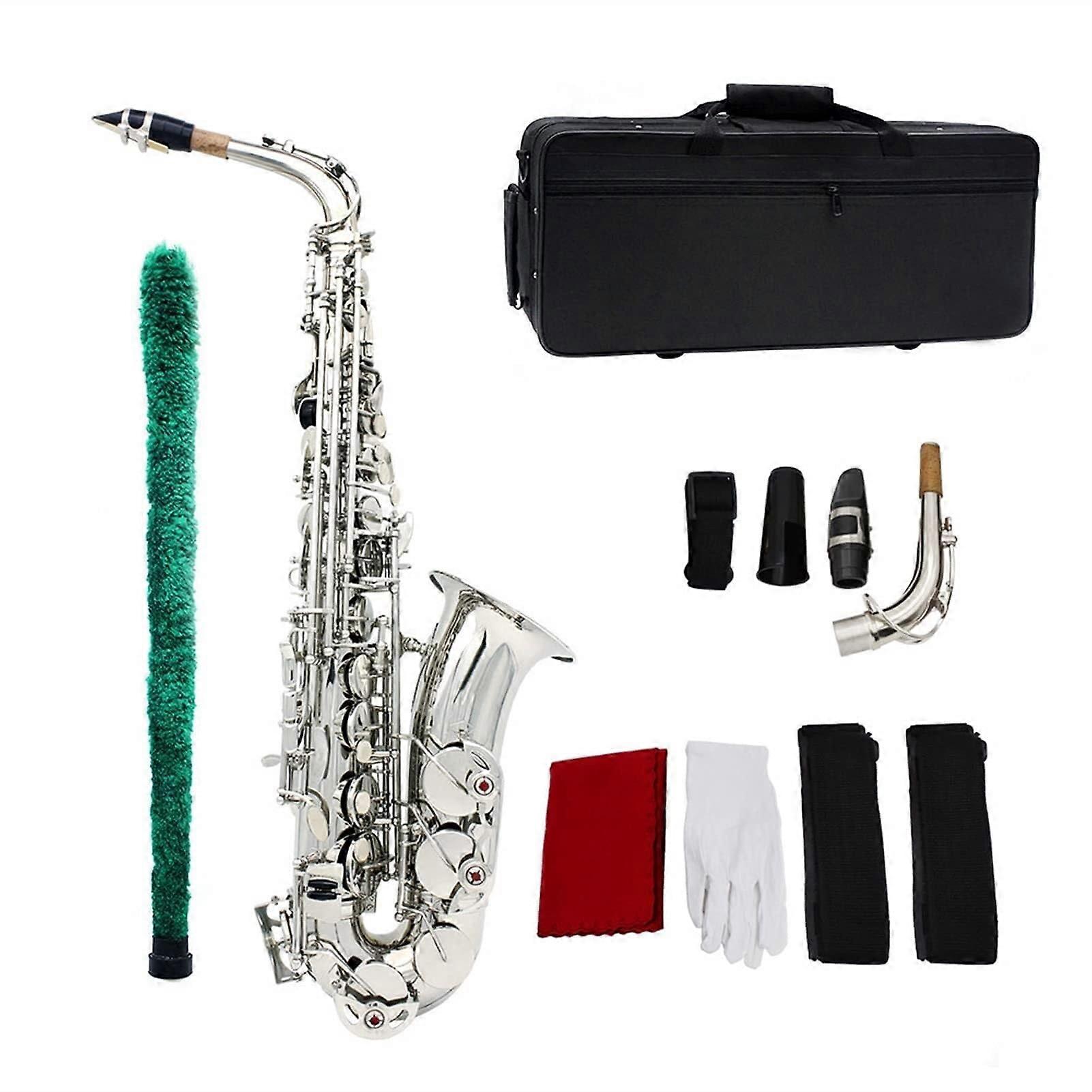 Silver E Flat Alto Saxophone for Beginners with Smooth Key Action and Warm Mellow Sound