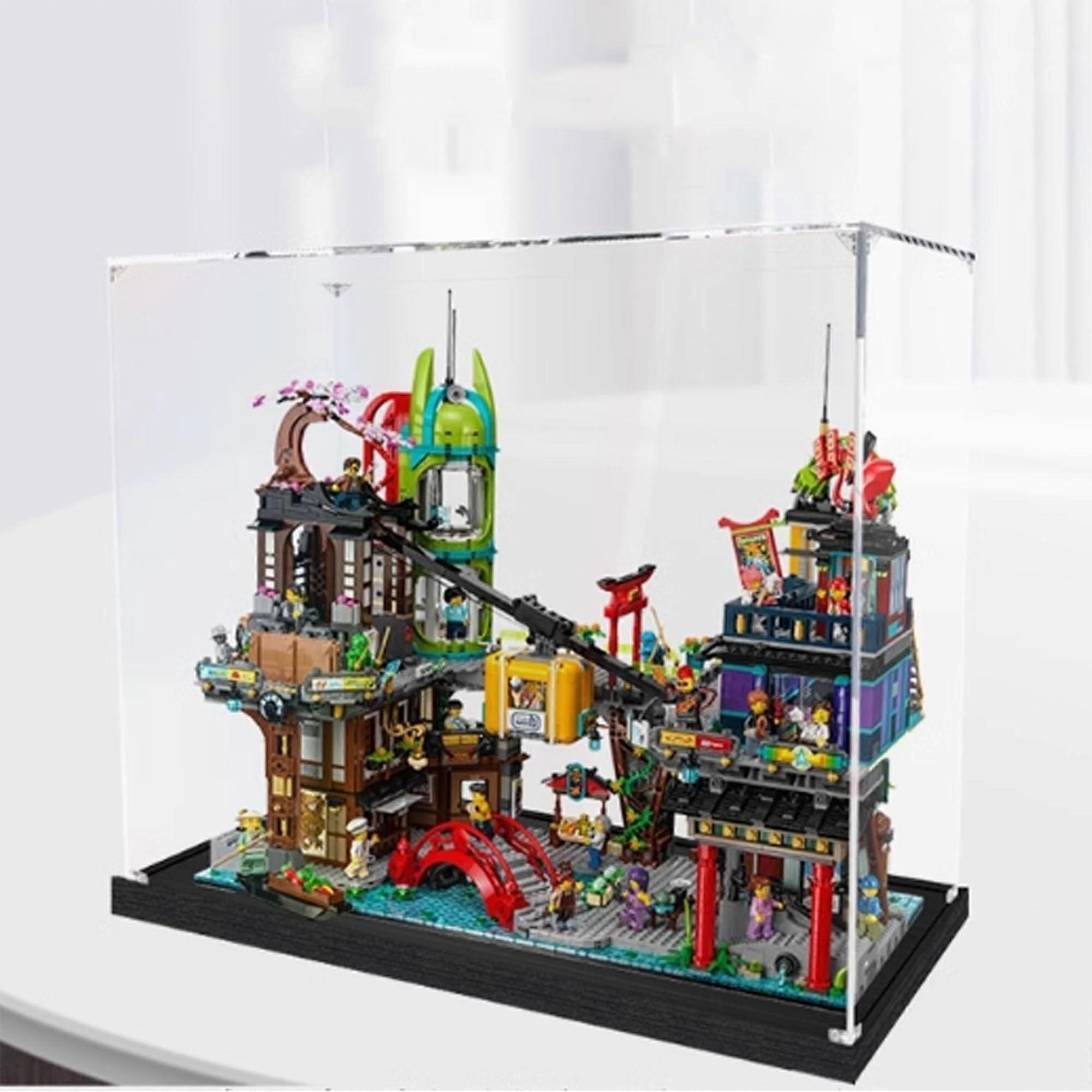 Acrylic Display Case with Wood Plastic Base, Dustproof Clear Box for  71799 City Model