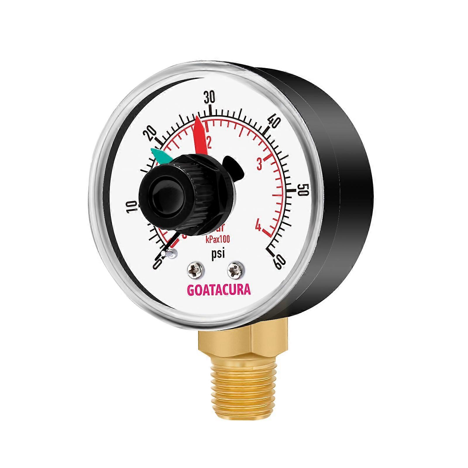 60 PSI Pool Filter Pressure Gauge with Resettable Pointer, EasyRead 2' Dial, Lower Mount Design