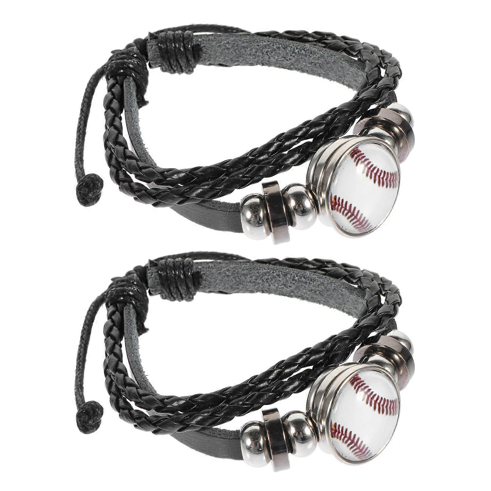 Black Baseball Beaded Bracelets for Decorative Use 2Pcs