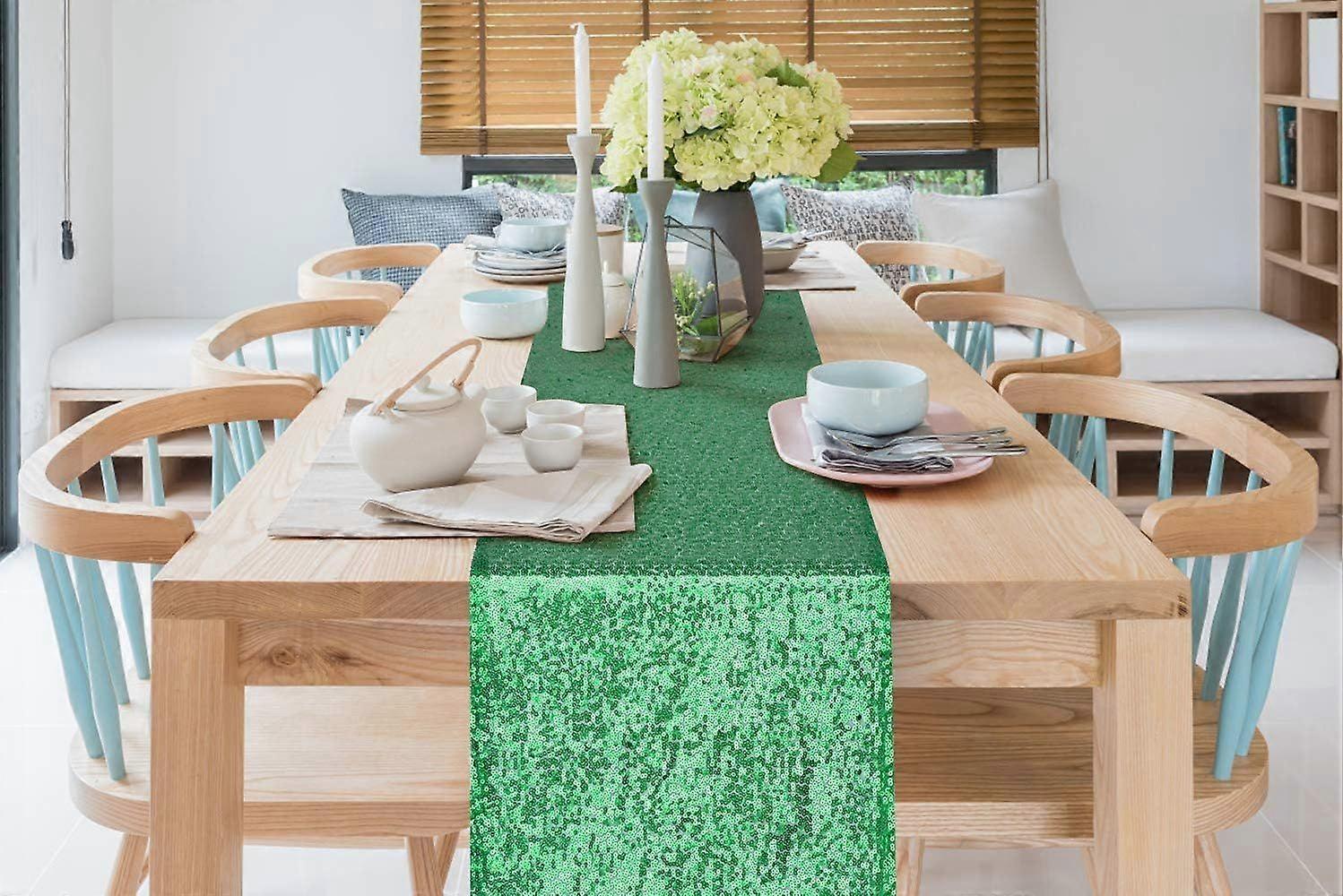 Emerald Green Sequin Table Runners Spring - 2 Pack Glitter 12''x 108'' Spring