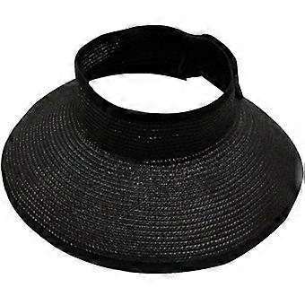 Women's UPF 50+ Wide Brim Rolled Straw Visor Visor for Beach, Pool, Park, Outdoor Shopping(black)