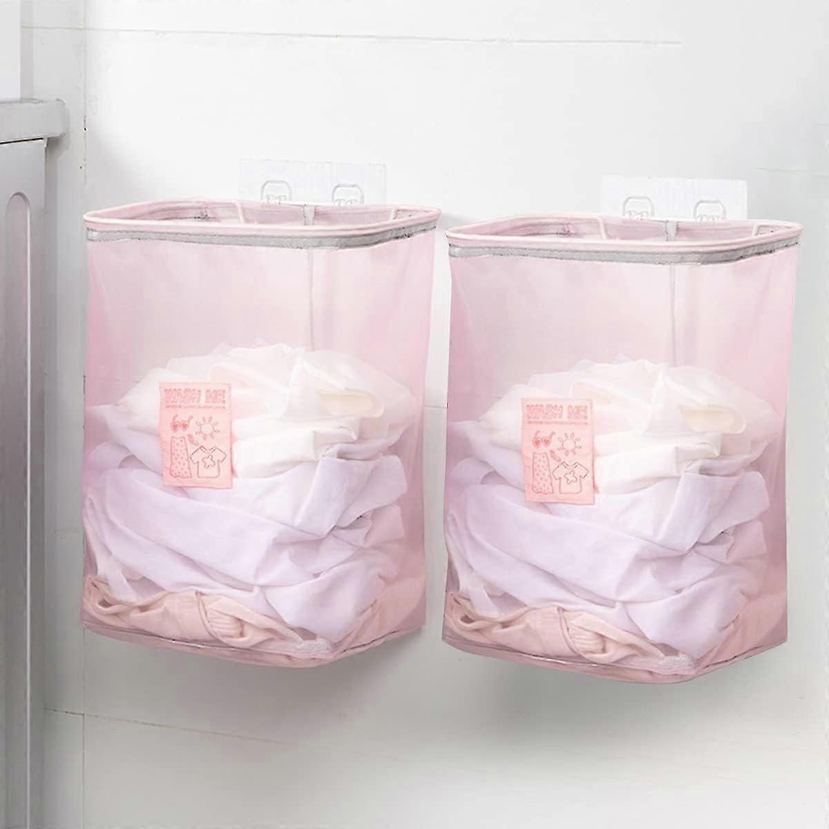 2-Piece Foldable Wall-Mounted Dirty Laundry Hamper Set with Removable Liners