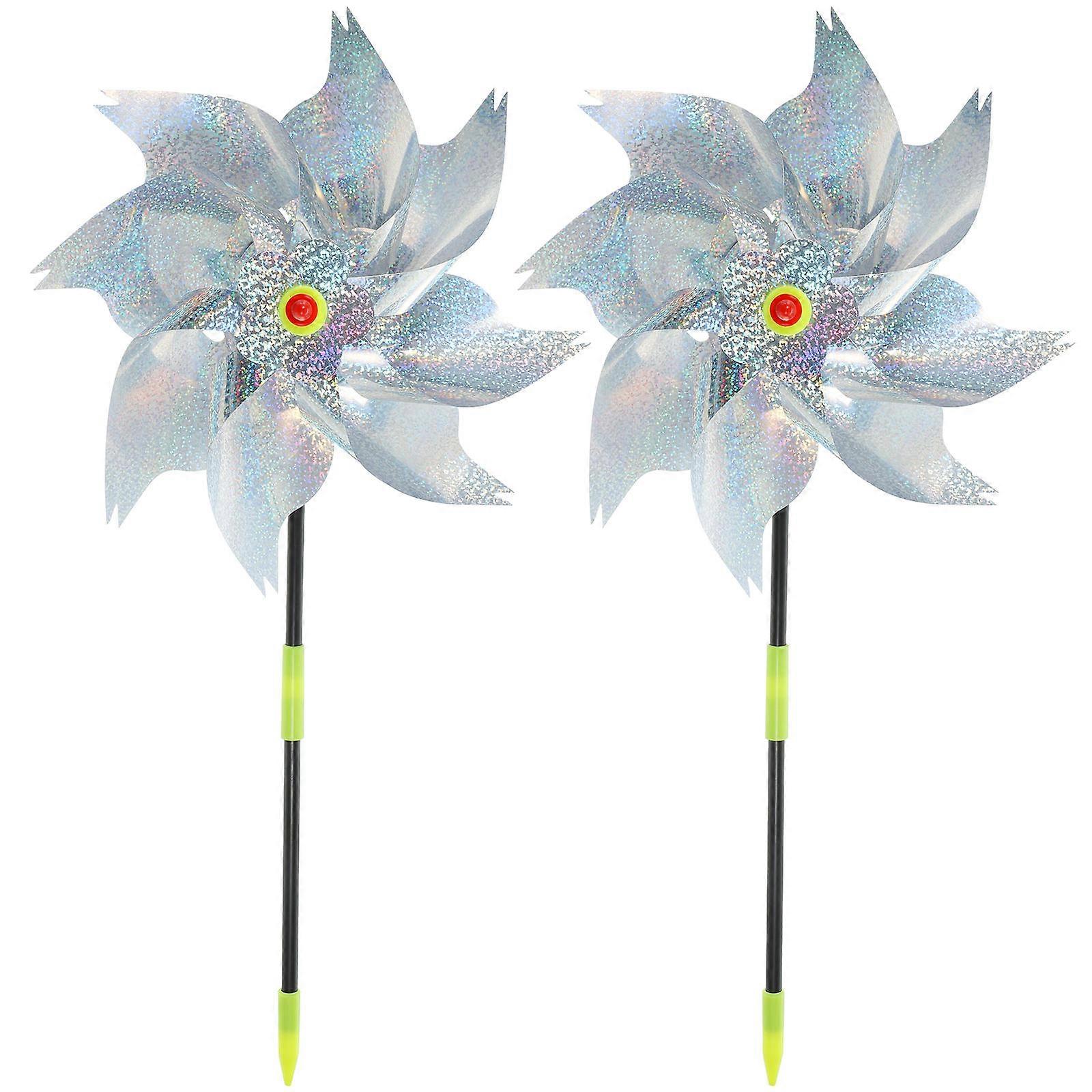 2PCS Bird Repellent Device Wind Windmill Shaped Bird Repeller (Silver)