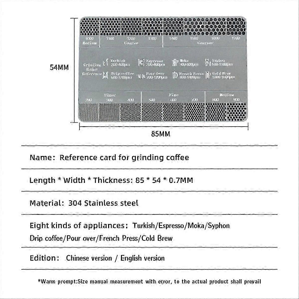 Coffee Powder Grinding Thickness Reference Comparison Card