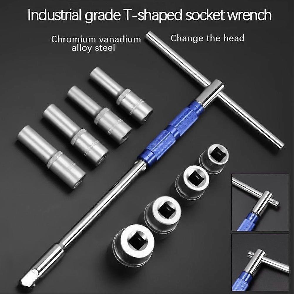 Labor-Saving T-Type Socket Wrench T-T Interchangeable Head Multi-Functional Set with 12pcs Socket