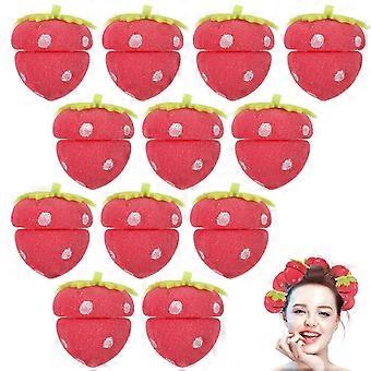 12PCS Sponge Hair Curler Sponge Hair Curling Ball DIY Hair Styling Tool Strawberry Curly Hair Ball Simple Hairdressing Tools for Women Home Use (Red)