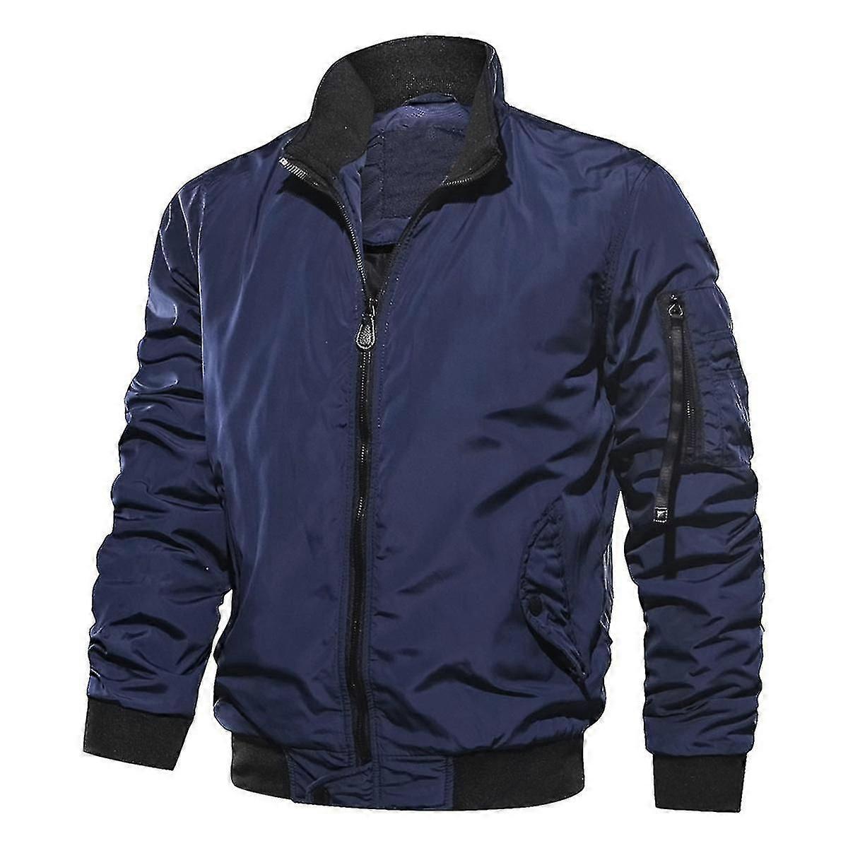 Mens Solid Color Thick Warm Casual Style Bomber Jacket