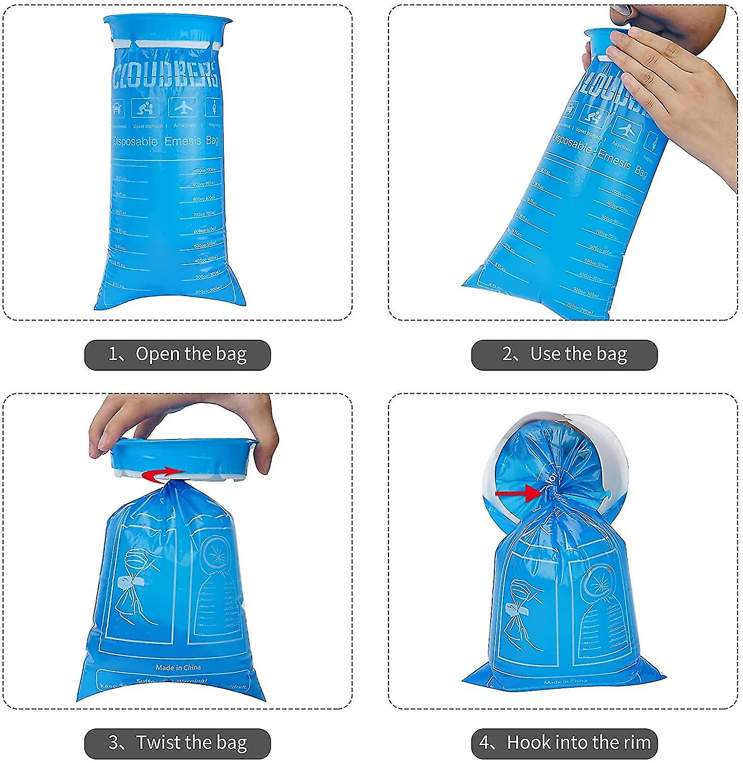 24 pack blå emesis poser engangsbruk for barn, 1000 ml oppkastpose for morgensykeposer, bærbare kvalmeposer